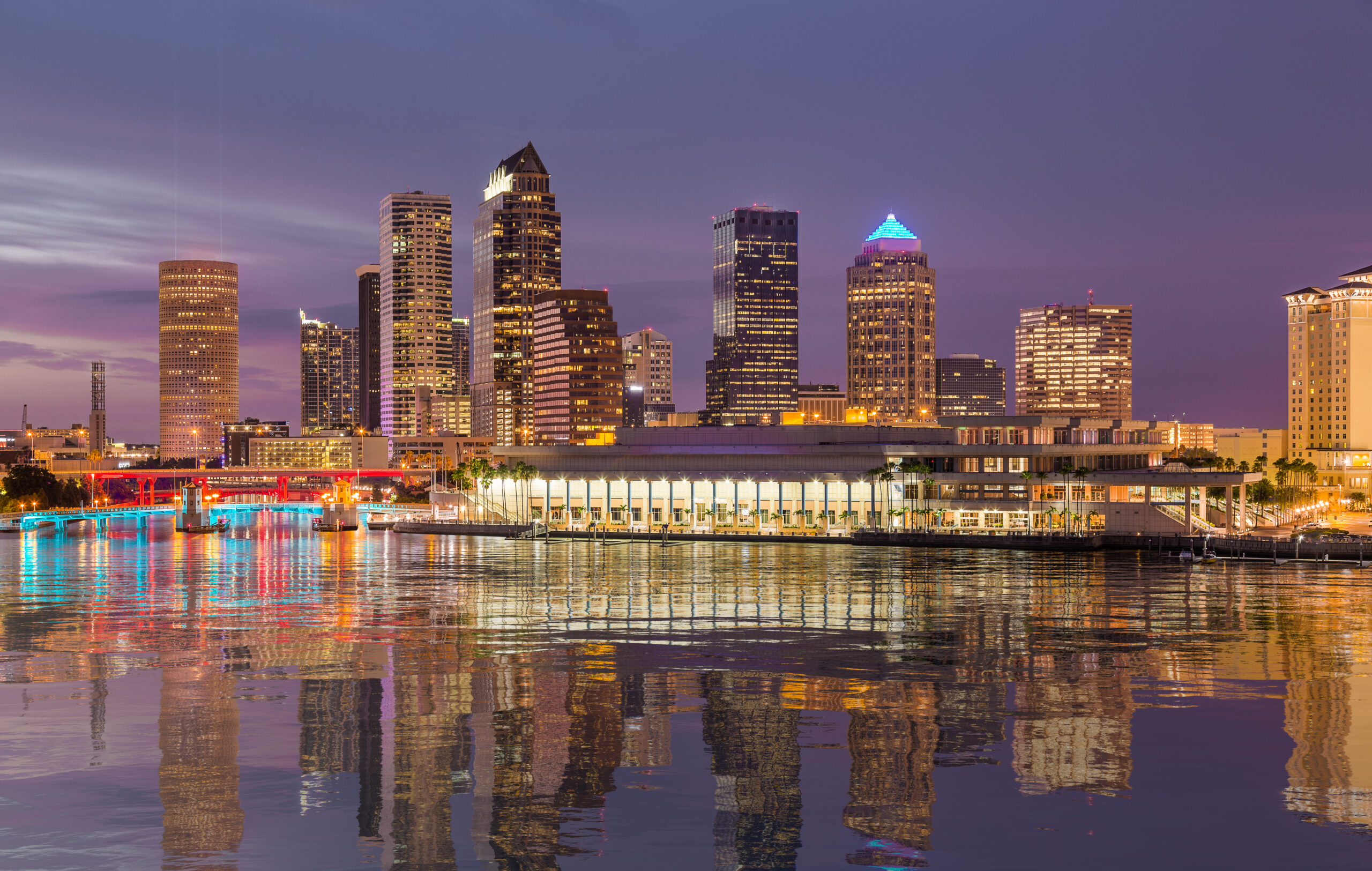 City skyline of Tampa Florida at sunset